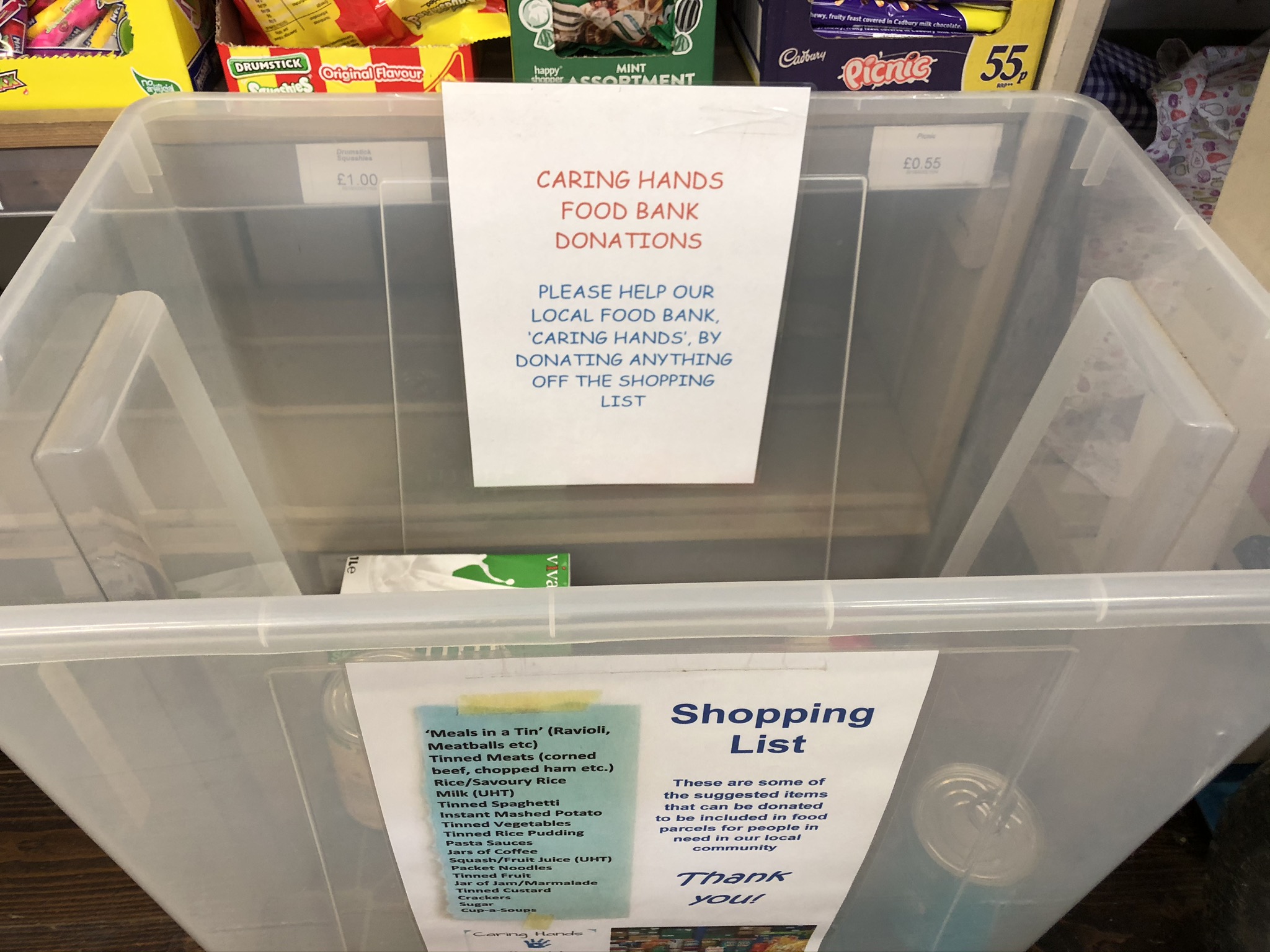 Photo of a foodbank box to collect donations