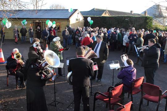 A photo of Bretforton Silver Band playing outside the Shop
