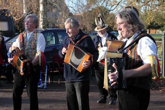 A photo of the Pebworth Morris band playing