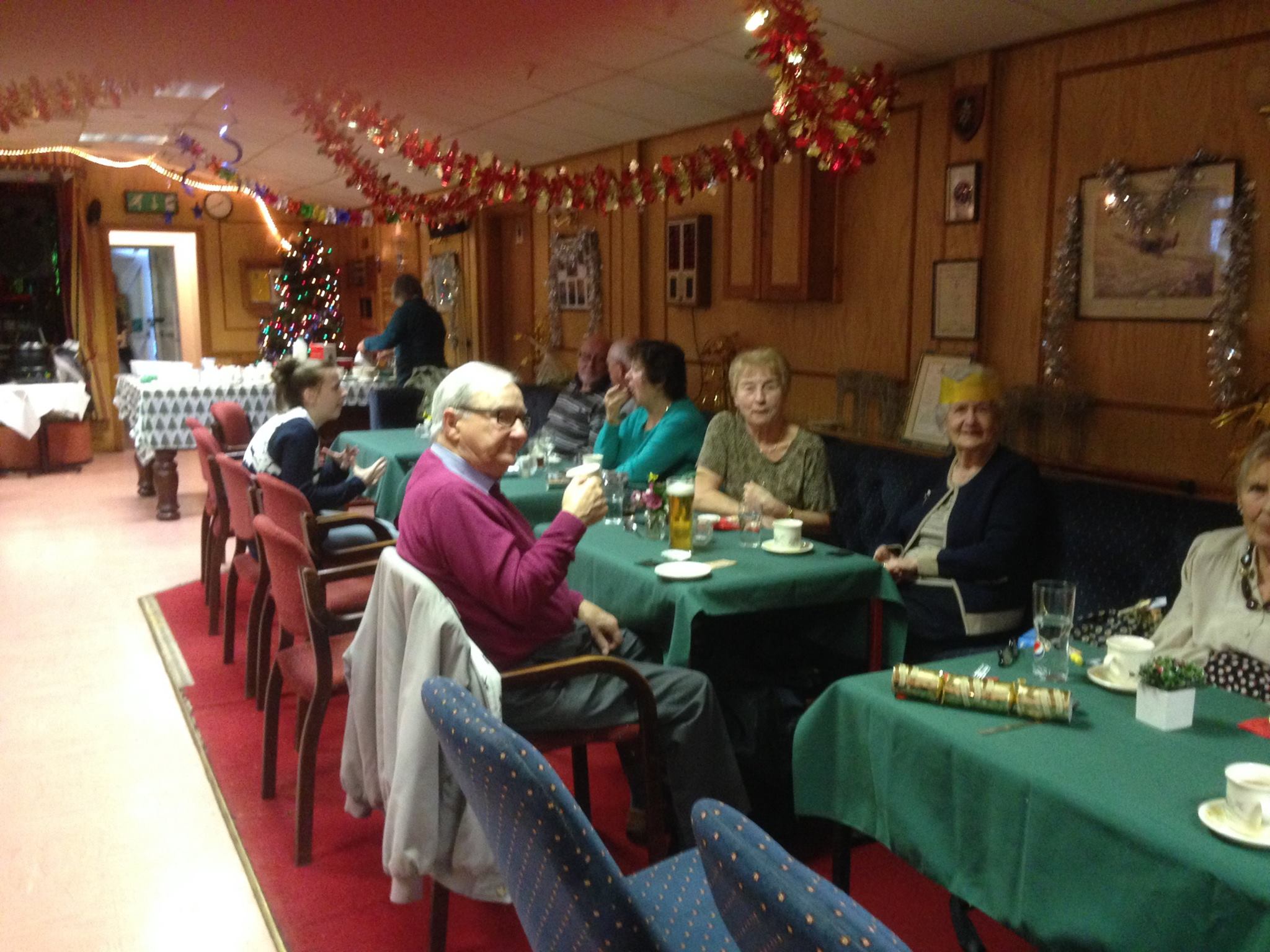 A photo of lunchgoers enjoying a Christmas lunch at Bretforton Community Social Club